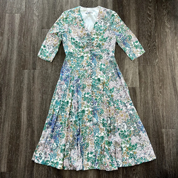 The Fold London Lochaline Japanese Botanical Floral Midi Dress 8 V-Neck Wedding - Picture 2 of 16